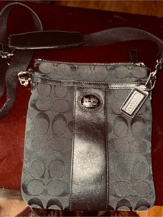 Coach Handbags - Coach Black Signature Crossbody with Leather Stripe 2010